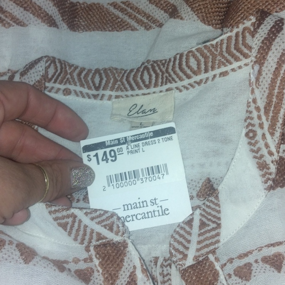Elan Brown and White Print Charli Dress Size Large w Pockets - Picture 8 of 8